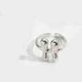 Minimalist silver H-shaped adjustable open ring with twin circular stud details - Letter H Style