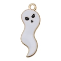 White ghost pendant with golden metal frame for Halloween DIY jewelry making - 1pc White Wiggling Ghost (26x10mm)