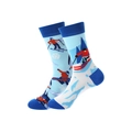 Mid-calf cotton socks with blue ski theme patterns and reinforced ribbed cuffs - One Size / Blue/White (Skiing)