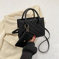 Classic black quilted leather crossbody bag with golden chain and mini purse attachment - Black