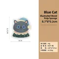 Blue cat illustration wood pulp sponge cleaning pad, ultra-absorbent kitchen scrubber - Illustrated Blue Cat