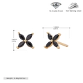 Detail view of 925 silver flower stud earrings with size and 5A zircon material specs - 925 Silver / 925 Silver Plated Gold + Black Zirconia