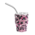 3oz vacuum tumbler with pink and black leopard rhinestones and silver straw - Tapered Leg / Leopard Pink