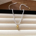 French vintage pearl necklace featuring a vibrant gradient pendant and golden extender - Gradient Mango Pearl (99#)