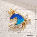 Blue opal unicorn pendant with golden finish and marquise zircon accents, size 2cm x 2.2cm - Blue Unicorn Style (A0117)