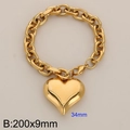Goldenes Titanstahl-Armband mit 34-mm-Herzanhänger und OT-Verschluss für Frauen - Großes goldenes Herzanhänger-Armband (KB184615-Z)