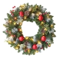 Ghirlanda natalizia con aghi in PVC, bacche rosse, pigne e luci LED calde - 30cm / Ghirlanda Natalizia con Bacche Rosse