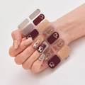 Laser gold nail stickers with burgundy and grey glitter patterns model DQ3-115 - Wine Red Grey Gold Glitter Gold Pattern Style (DQ3-115)