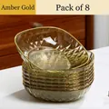 Lot de 8 assiettes de luxe ambre doré avec texture diamant pour table à manger - Or Ambré (8 PC)