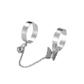 Punk style silver butterfly double finger ring with rhinestones and chain link - Silver Butterfly Rhinestone Linked Ring