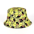 Detail view of yellow bucket hat featuring repeated cartoon duck patterns and stitching - M (55-58cm) / 2# Duck with Sunglasses