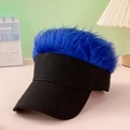Creative black baseball cap featuring a vibrant blue wig top for hip hop style - Black+Blue Hair
