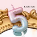 Pink and blue gradient number 5 birthday candle with gold glitter finish and plastic stand - Number Candle Pink-Lake Blue Gradient-5