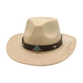 Beige faux suede western cowboy hat with studded leather band and turquoise star - One Size / Beige