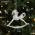 Sparkling white rocking horse Christmas tree ornament with golden glitter finish - Rocking Horse Style