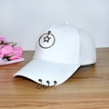 Detail of white cotton baseball cap featuring triple metal rings and a star pendant decoration - Adult Adjustable 55-59cm / Star (White)