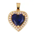 Gold-plated double heart pendant with large blue zircon and micro-pave crystals - Zirconia Heart Type B / Blue