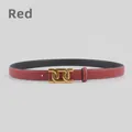 Reversible red lychee grain leather belt for women with golden interlocking buckle - 105cm / Red