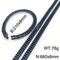Black stainless steel Cuban chain set with 8mm width necklace and bracelet in dark finish - Bracelet (8mm) / Black