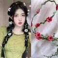 Delicate floral hair vine headpiece with white and red faux flowers for weddings - Little Daisy Flower Hairband - Red