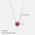 Gold plated stainless steel necklace featuring a 7mm pink round zircon pendant on O-chain - October Pink / Gold