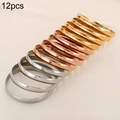 Set of 12 minimalist mirror-polished bangles in silver, gold, and rose gold finishes - Width 8mm Inner Diameter 60mm / [12 Rings] 4 Steel + 4 Gold + 4 Rose Gold