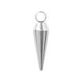 Detailed view of a polished silver stainless steel cone pendant with a circular bail - Silver