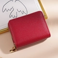 Women's red litchi pattern card holder with double golden zippers and elegant finish - Litchi Pattern Double Zipper Wine Red