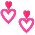 Vibrant Barbie pink heart-shaped drop earrings made of acrylic for summer vacation - Pink Double Heart Acrylic Style(#29)