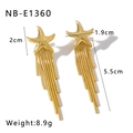 Detail view of 18K gold starfish earrings showing length 5.5cm and 8.9g weight - Starfish Tassel Style (NB-E1360)