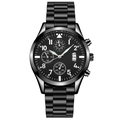 Men's black stainless steel chronograph business watch with luminous dial and date display - Black