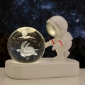 Astronaut night light with 3D laser engraved sea turtle crystal ball on white base - Sphere / Sea Turtle (Natural Light)