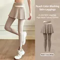 Women high waist khaki and ivory white yoga skirt leggings set with A-line design - S / Khaki Skirt