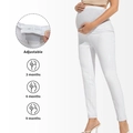 White maternity jeans with high waist adjustable support band for 3-9 months pregnancy - Adjustable Waist (NZ002R)