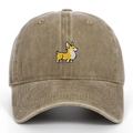 Adjustable washed cotton baseball cap featuring cute Corgi embroidery in brown color - Adjustable / Khaki