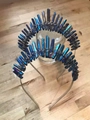 Handmade bridal crown with raw blue quartz crystals wrapped in wire on metal headband - Deep Blue + Silver Wire Silver Headband