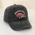 Detail of vintage car motor club embroidery on washed denim kids baseball cap - 52cm (2-6 Years) / Black