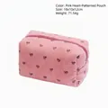 Pink corduroy pillow makeup bag with black heart patterns in 18x10x12cm size - Pillow Bag / Pink