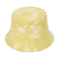 Detailed view of yellow tie-dye cotton bucket hat with reinforced stitched brim - 58cm / Yellow