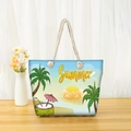 Detail of beach tote bag with cotton rope handles and sunset palm tree illustration - Beach Sunset (jiayingstb05)