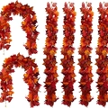 Set of 6 artificial autumn maple leaf vines in vibrant red and orange tones - Color C 1.7m Maple Leaf
