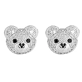 Detail shot of silver bear earrings paved with sparkling cubic zirconia crystals - Silver Base White Zircon 1 Pair
