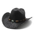 Vintage black cowboy hat with cracked leather texture and tribal bead belt detail - M (56-59cm) / Black Texture