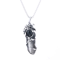 Punk style feather pendant necklace with black gemstone and vintage silver texture - Vintage Black Gemstone Feather Style (D0206-1)