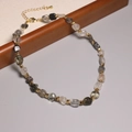 Minimalist 2mm rainbow natural tourmaline necklace with golden beads and lobster clasp - XL0067 Black Clear Stone Irregular