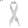Detail of white geometric fabric shoulder strap with gold hardware hooks and buckle - S-7 White