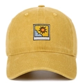 Detailed embroidery patch of sun and clouds on mustard yellow cotton baseball cap - Yellow
