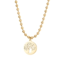 Collar Árbol de la Vida dorado con cuentas redondas huecas y colgante calado fino - Collar Dorado (KN234377-Z)