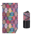 Bohemian mandala quick-dry beach towel with matching black mesh storage carry bag - Geometric Ethnic (Double-sided Print with Mesh Bag)