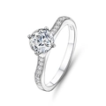 S925 sterling silver six-prong engagement ring with 1ct round brilliant cut moissanite stone - Adjustable Open / Streamlined Twisted Pavé Style (FDJZ-041)